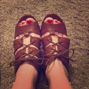 Brown lace up wedges